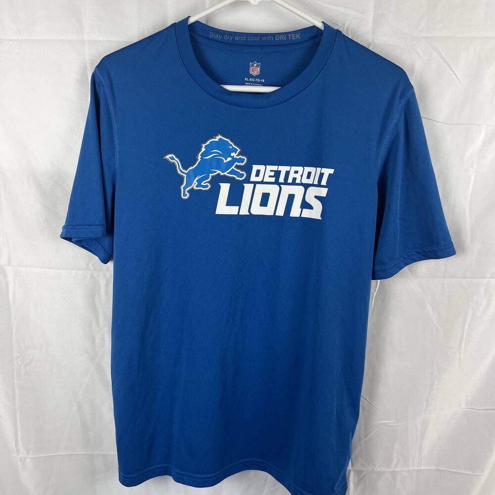 Detroit Lions Blue NFL Team Apparel T-shirt Size youth XL unisex Dri Tek